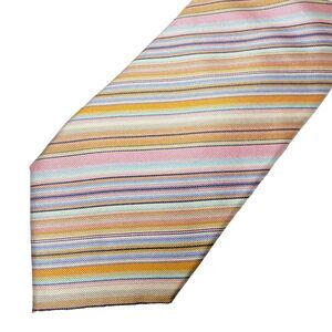 Tailor Byrd Striped 100% Silk Tie Pink Blue Yellow White